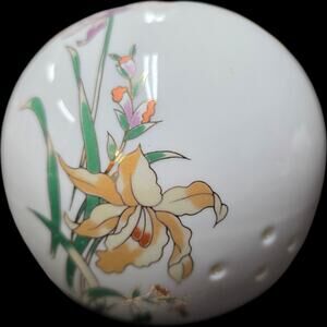 Vintage Floral Porcelain Potpourri Pomander Ornaments Pair